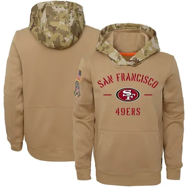 men's san francisco 49ers nike tan 2019 salute to service sideline therma pullover hoodie